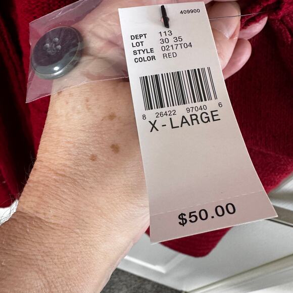 NWT AB Studio Red Open Front Cardigan Mid Length Shawl Color Women’s XL Sparkly - Picture 3 of 9